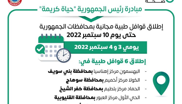 «الصحة» تطلق 6 قوافل طبية في 10 تخصصات ضمن مبادرة «حياة كريمة»