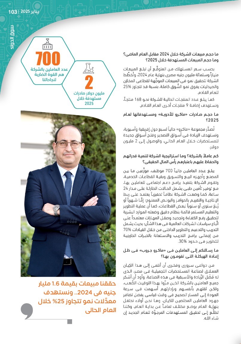 خالد كامل المدير العام لشركة «ماكرو جروب»: ننفذ سياسات فنية ومالية مرنة لإحداث هيكلة كاملة لـ«ماكرو جروب» تضعها على مسار النمو والرِّبحية