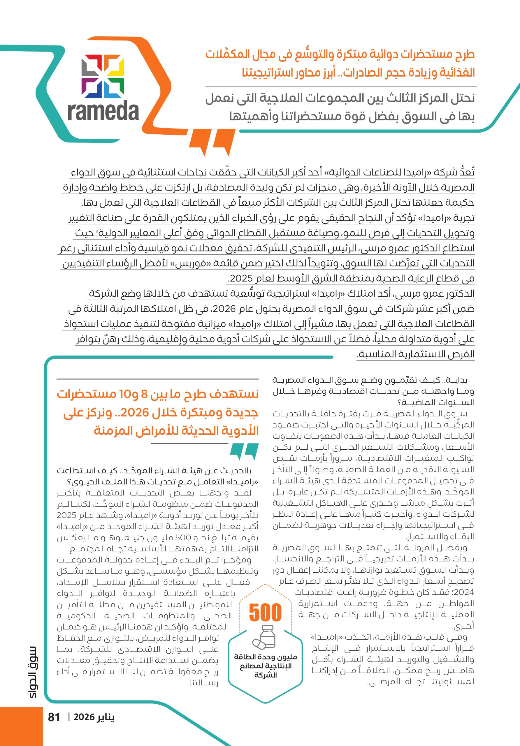 الدكتور عمرو مرسى، الرئيس التنفيذى لشركة «راميدا للصِّناعات الدوائية» في حوار خاص لـ«سوق الدواء»: