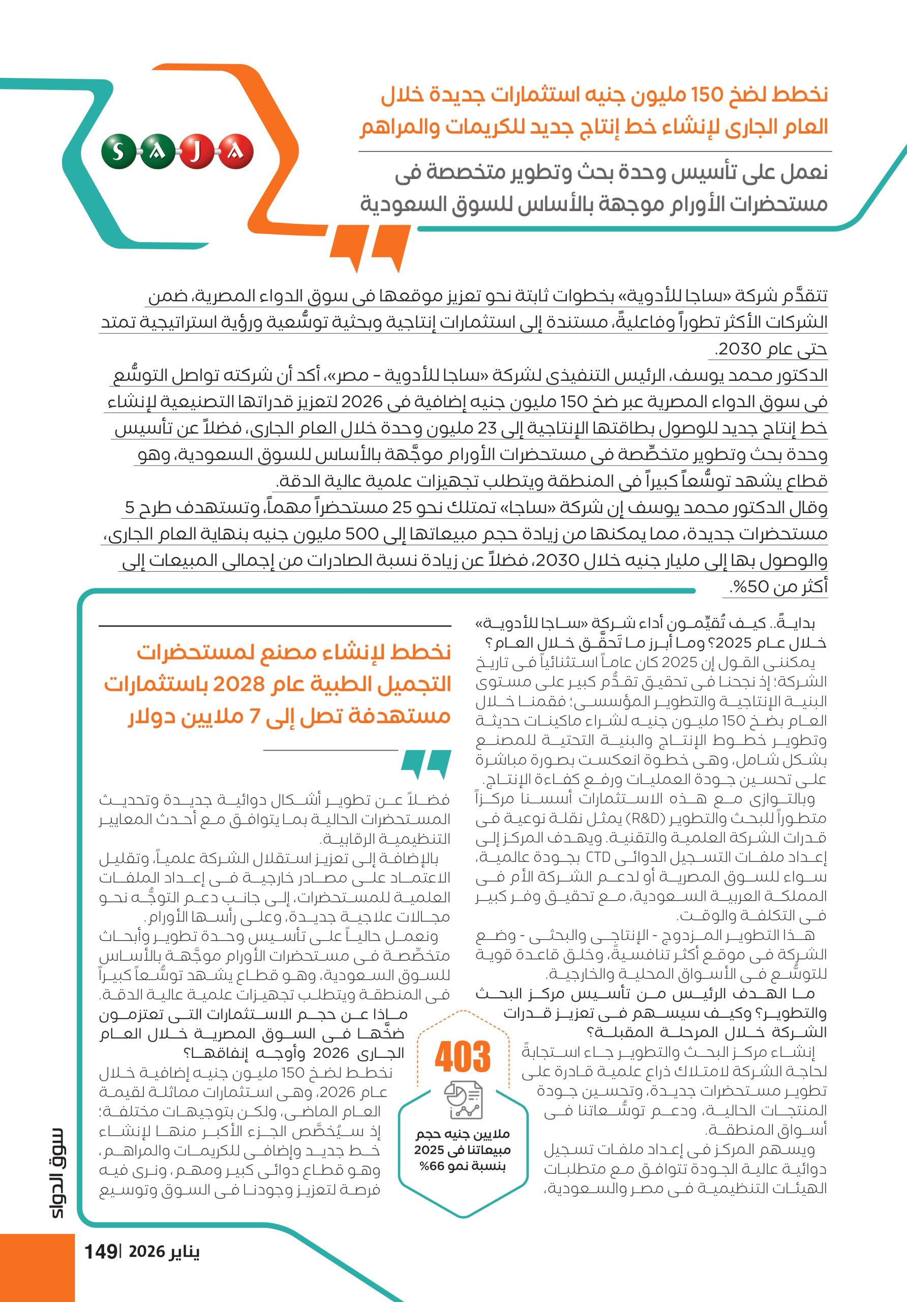 الرئيس التنفيذى لشركة «ساجا للأدوية – مصر»، في حوار خاص لـ«سوق الدواء»: 