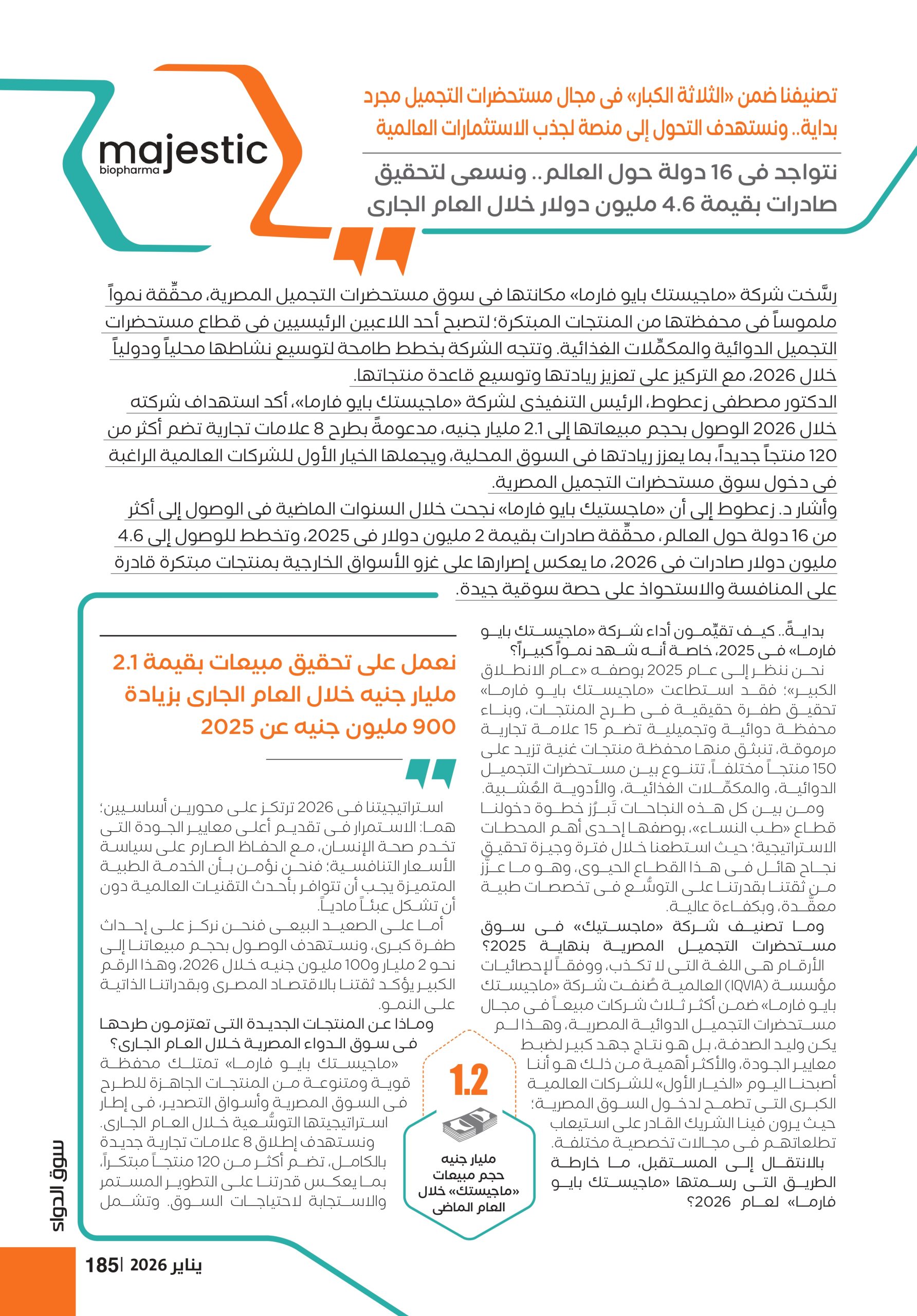 الدكتور مصطفى زعطوط الرئيس التنفيذى لشركة «ماجيستك بايو فارما» في حوار خاص لمجلة سوق الدواء