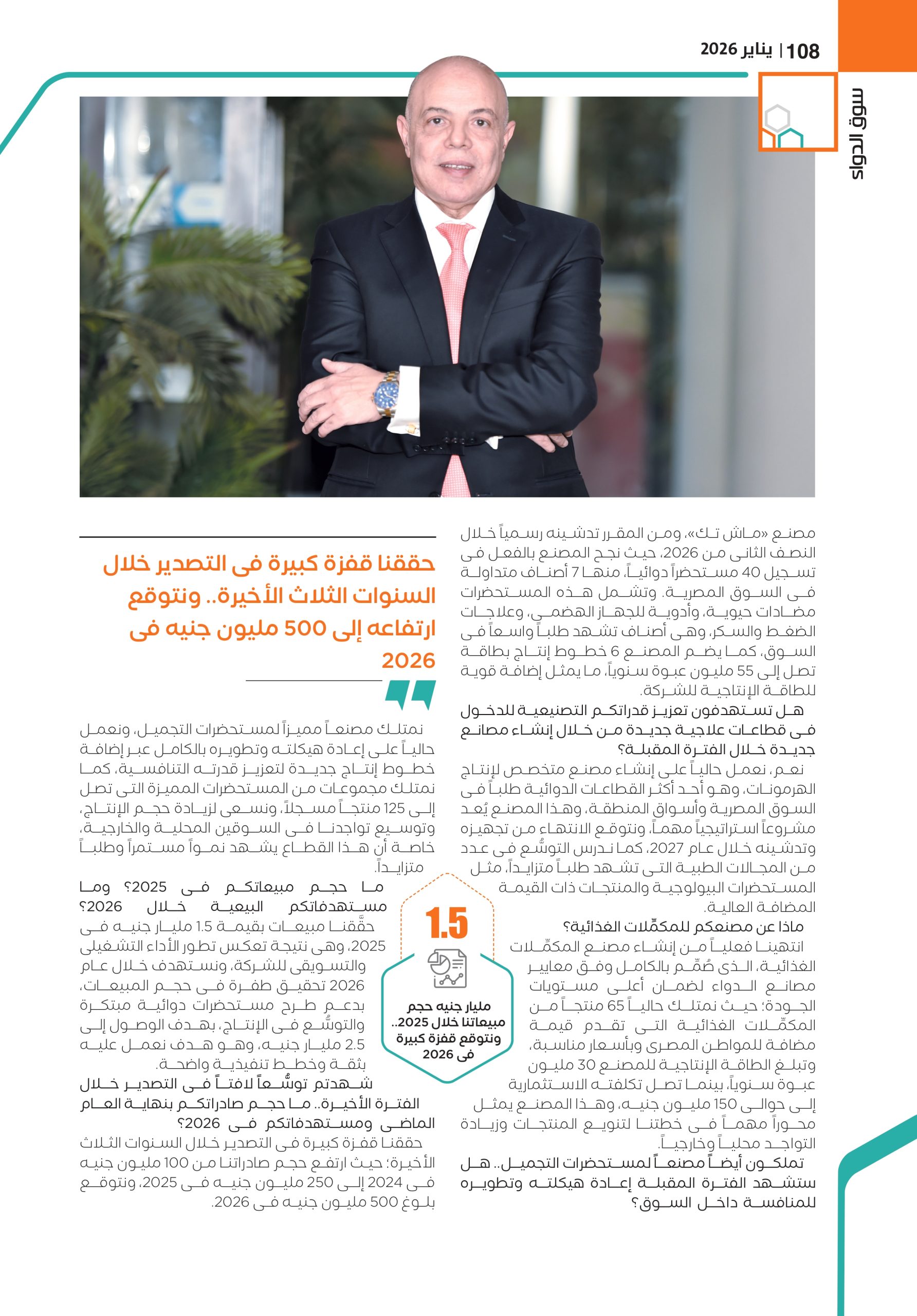 الدكتور السيد الهنداوى رئيس مجلس الإدارة والعضو المنتدب لشركة «ماش بريمير» في حوار خاص لـ«سوق الدواء»: