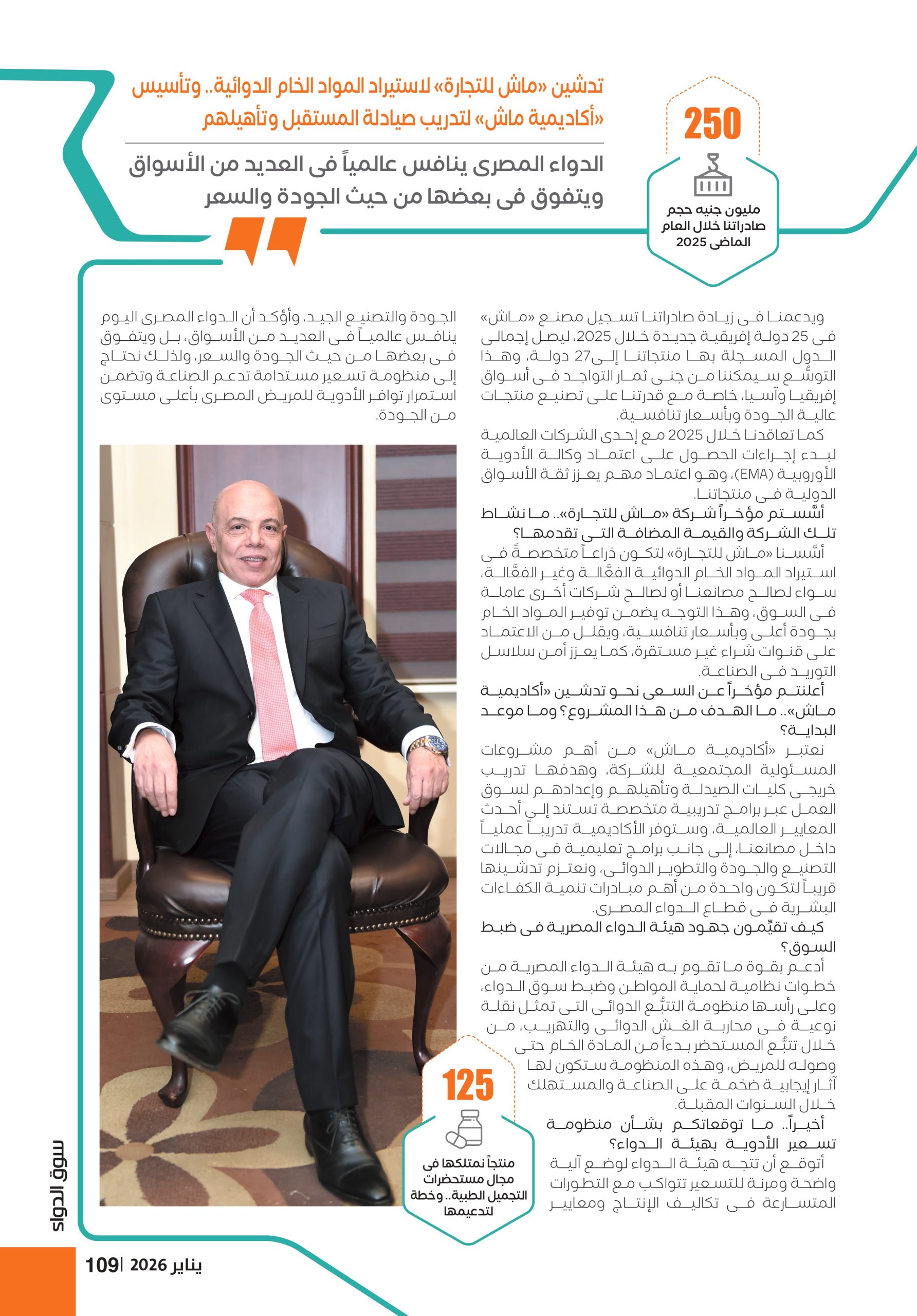 الدكتور السيد الهنداوى رئيس مجلس الإدارة والعضو المنتدب لشركة «ماش بريمير» في حوار خاص لـ«سوق الدواء»: