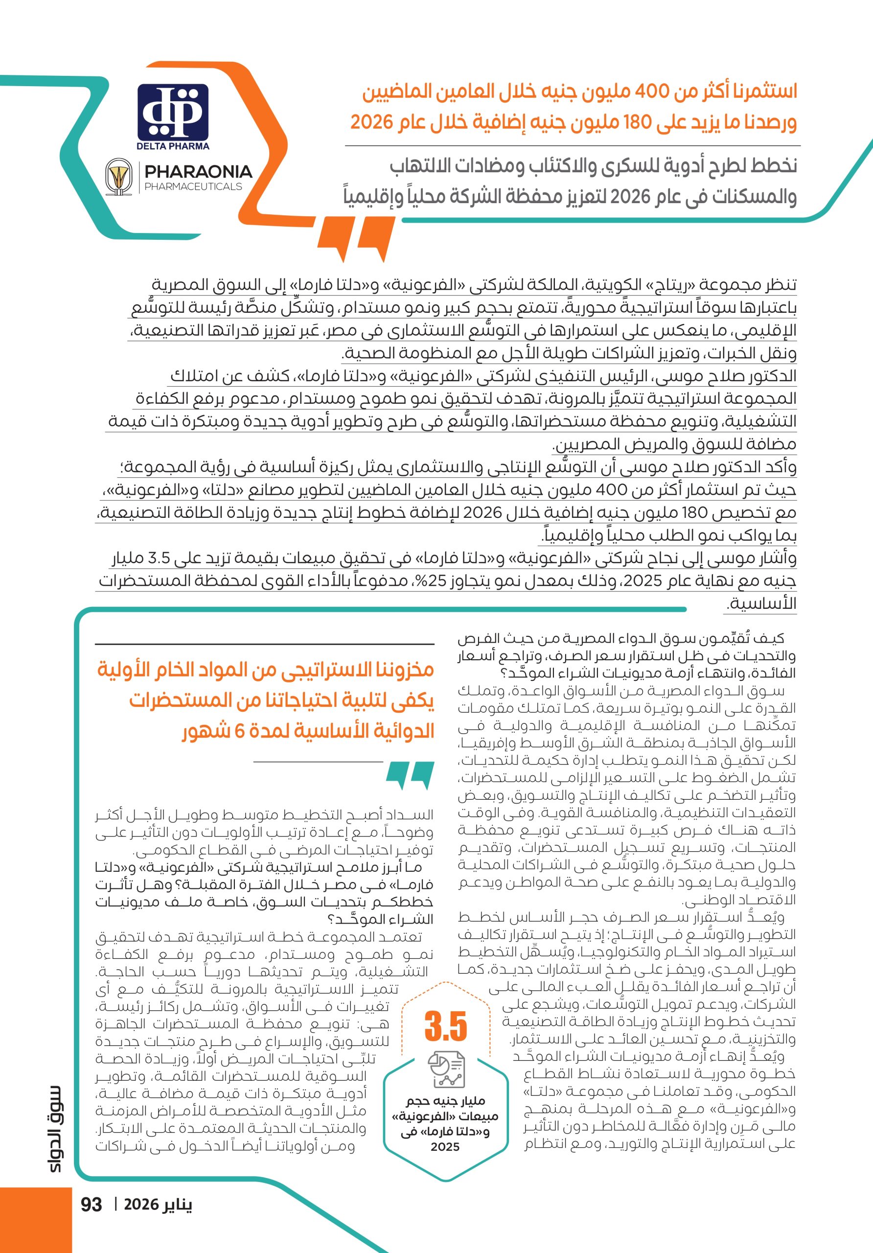 الدكتور صلاح موسى الرئيس التنفيذى لشركتى «الفرعونية» و«دلتا فارما» في حوار خاص لـ«سوق الدواء»: