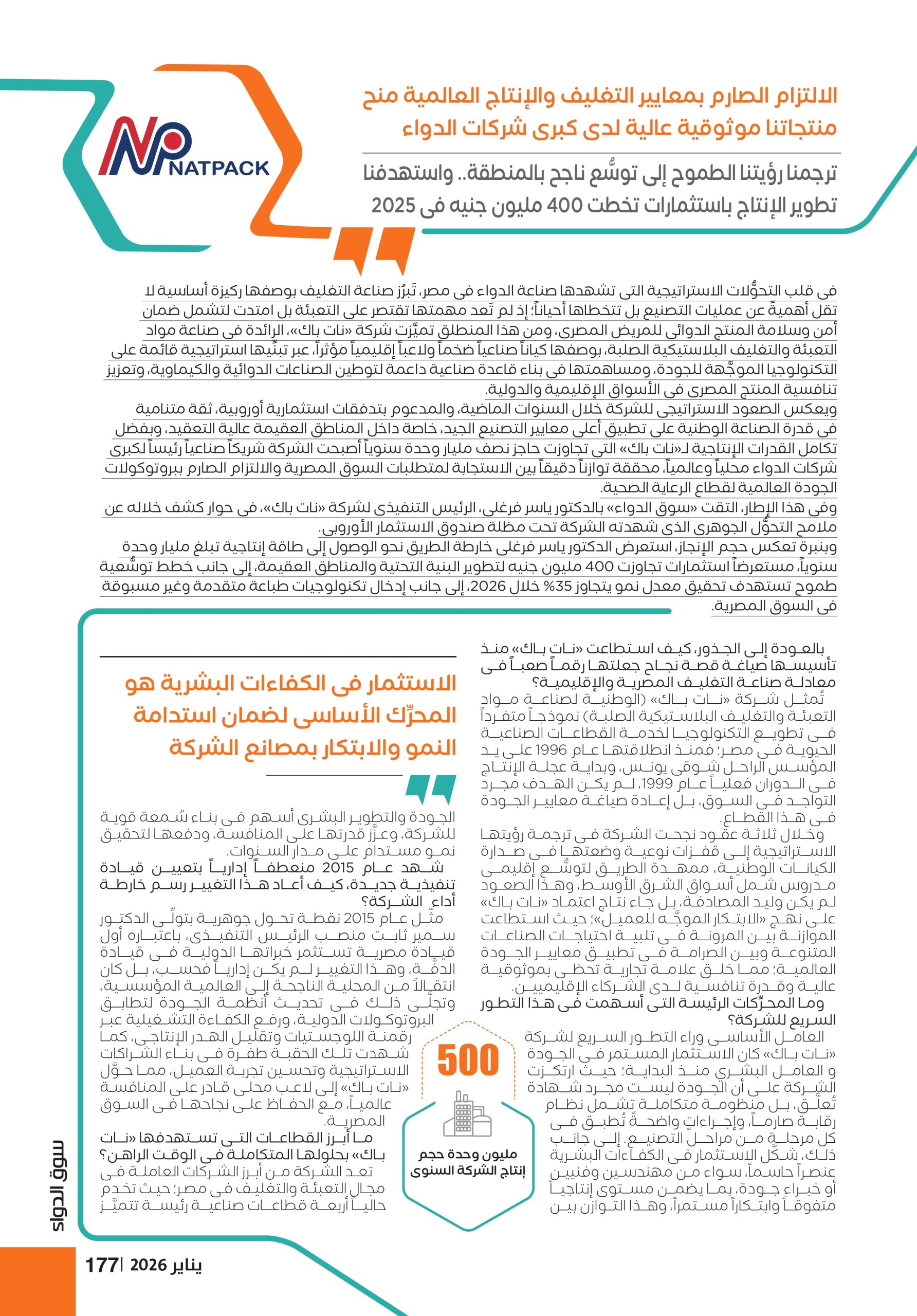 الدكتور ياسر فرغلى الرئيس التنفيذى لشركة «نات باك» في حوار خاص لـ«سوق الدواء»: