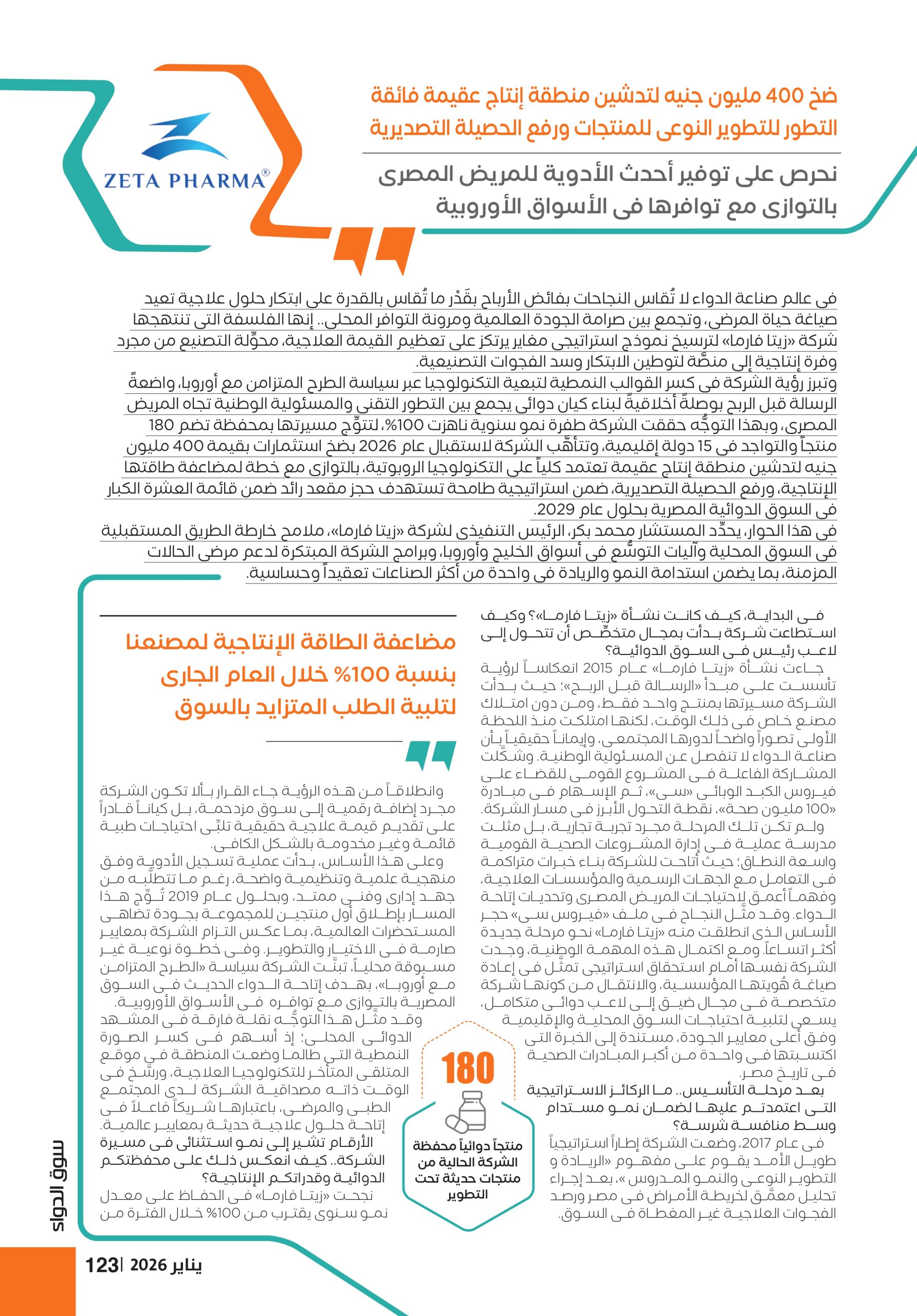 المستشار محمد بكر الرئيس التنفيذى لشركة «زيتا فارما» للصِّناعات الدوائية 