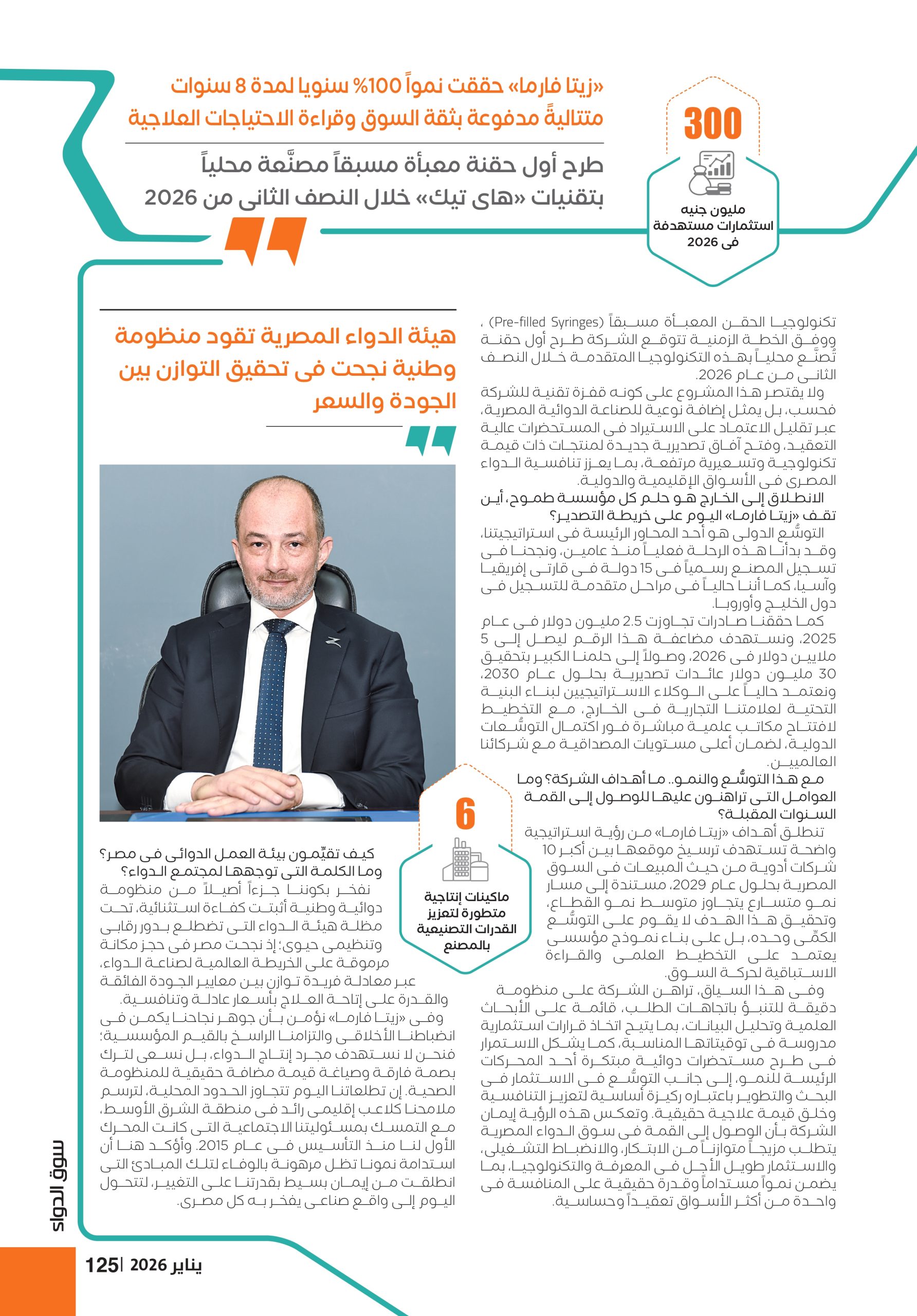 المستشار محمد بكر الرئيس التنفيذى لشركة «زيتا فارما» للصِّناعات الدوائية 