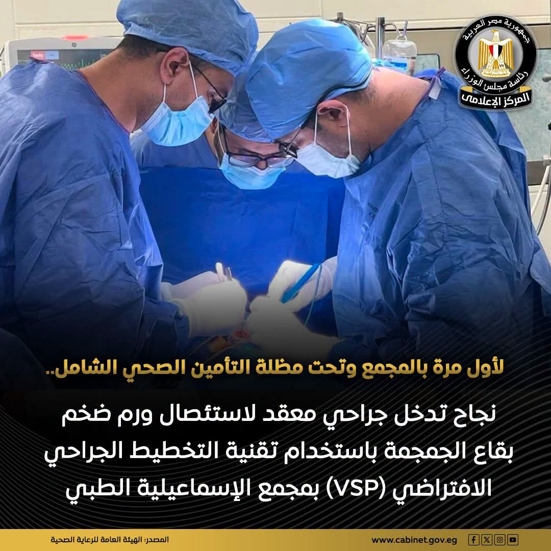 الرعاية الصحية: نجاح أول جراحة معقدة لاستئصال ورم بقاع الجمجمة باستخدام تقنية VSP بمجمع الإسماعيلية الطبي